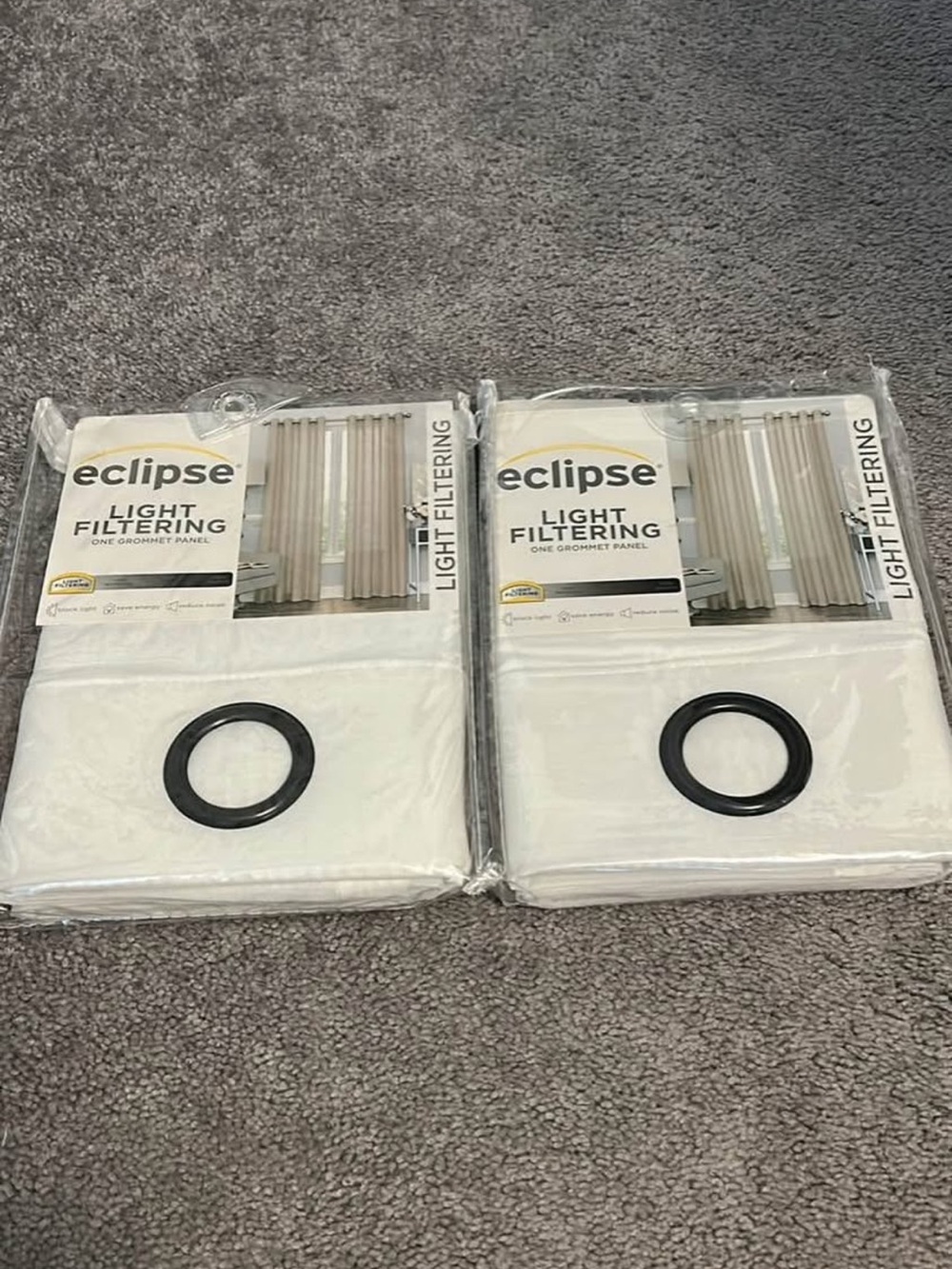 Eclipse Light Filtering Panel Pair in Liberty White with Black Grommets